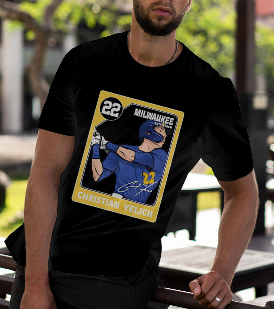 Christian Yelich Milwaukee Outfielder 22 Blue Jersey Yellow T-Shirt