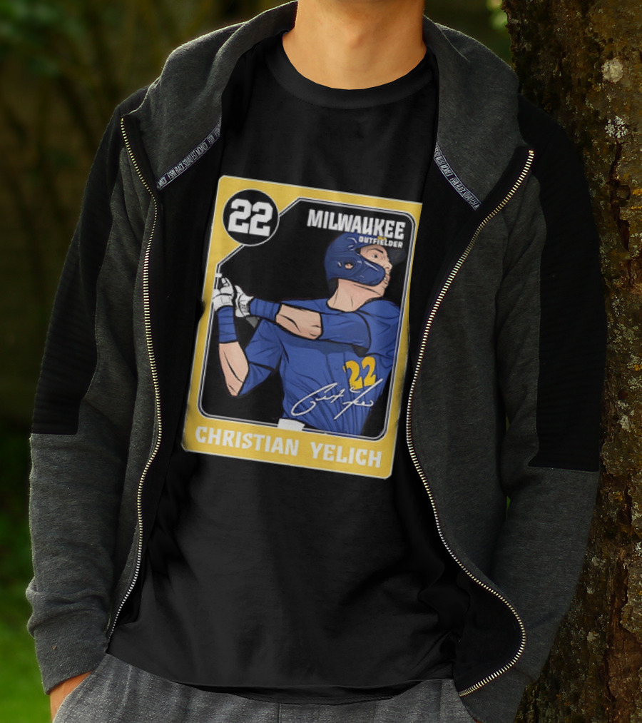 Christian Yelich Milwaukee Outfielder 22 Blue Jersey Yellow T-Shirt