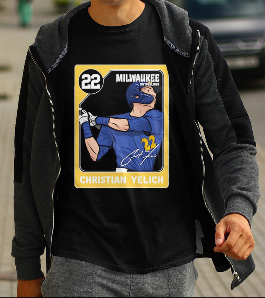 Christian Yelich Milwaukee Outfielder 22 Blue Jersey Yellow T-Shirt
