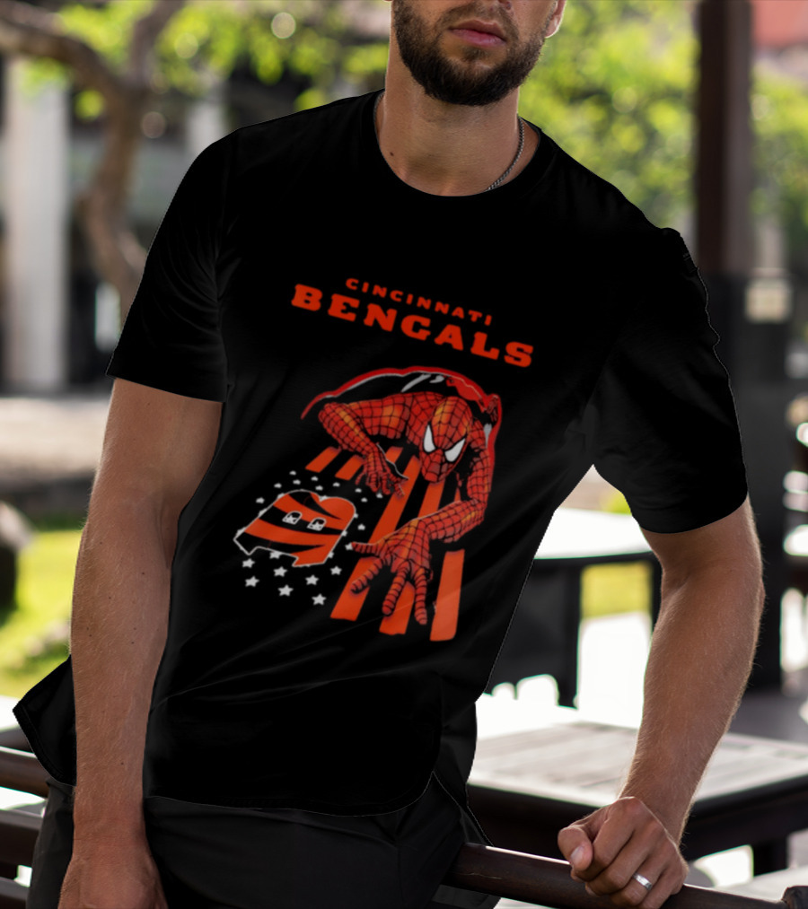 Cincinnati Bengals Spiderman Stripes Marvel T-Shirt