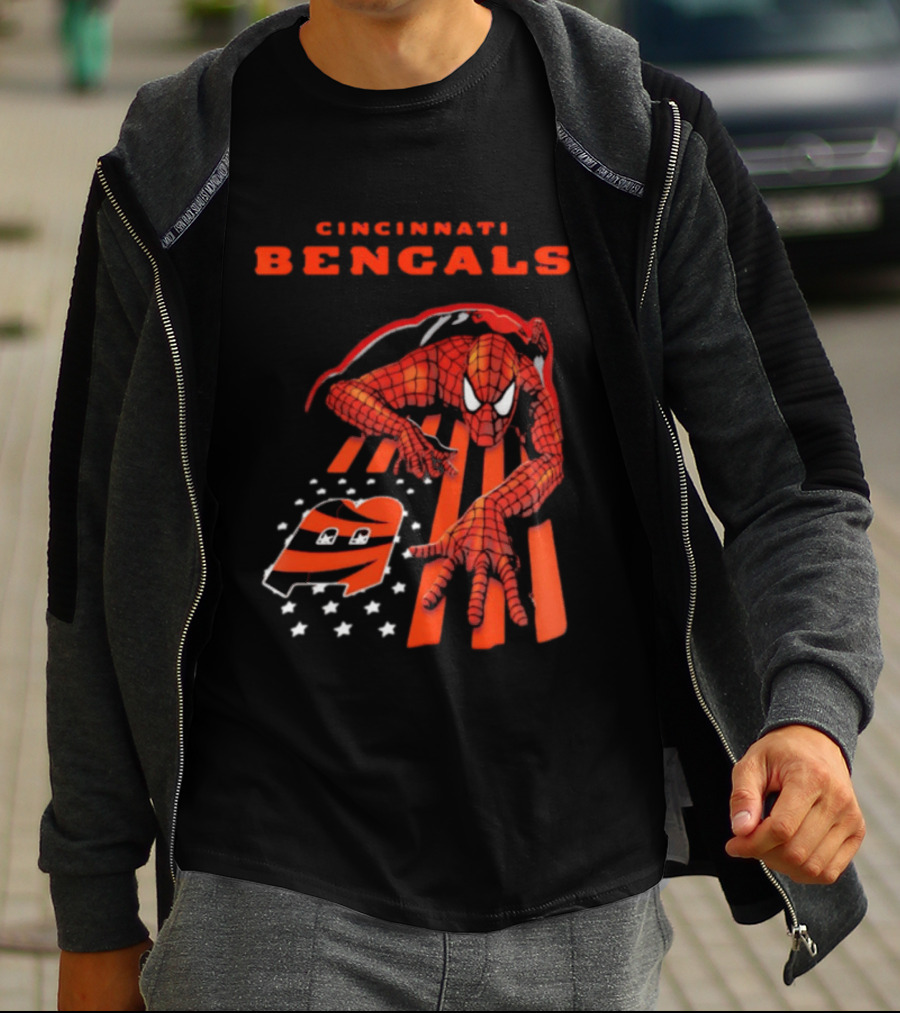 Cincinnati Bengals Spiderman Stripes Marvel T-Shirt