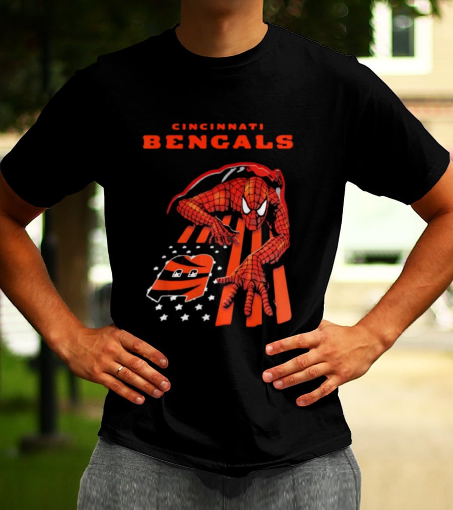 Cincinnati Bengals Spiderman Stripes Marvel T-Shirt