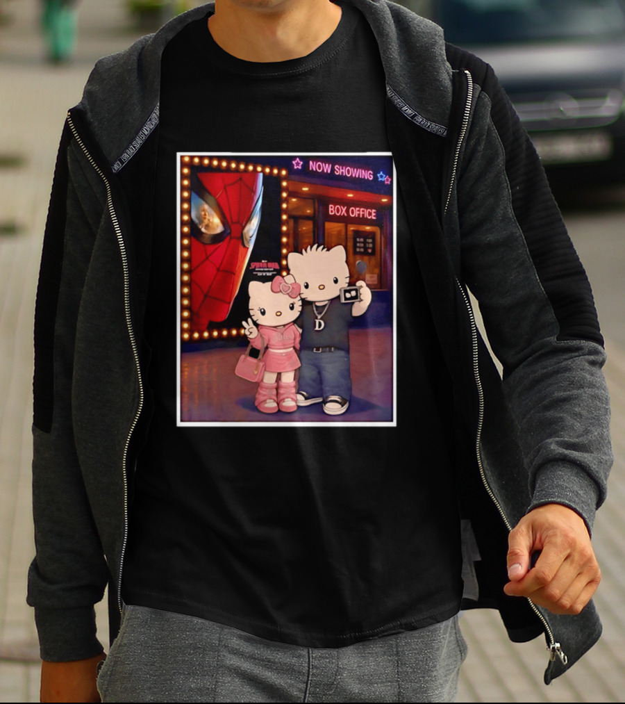 Now Showing Box Office Hello Kitty And Dear Daniel Spider Man Movie Polaroid Frame T-Shirt
