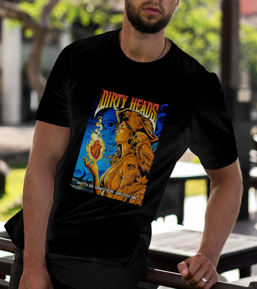 Dirty Heads August 5th 2026 Harrah's Stir Cove Council Bluffs Iowa Pirate Skull Parrot Live Event T-Shirt