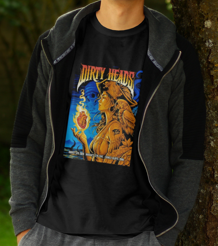 Dirty Heads August 5th 2026 Harrah's Stir Cove Council Bluffs Iowa Pirate Skull Parrot Live Event T-Shirt