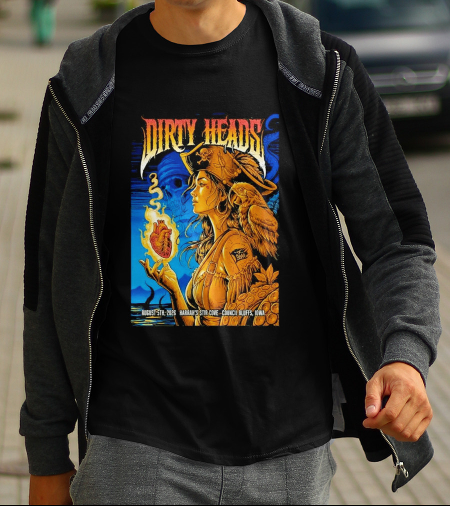 Dirty Heads August 5th 2026 Harrah's Stir Cove Council Bluffs Iowa Pirate Skull Parrot Live Event T-Shirt