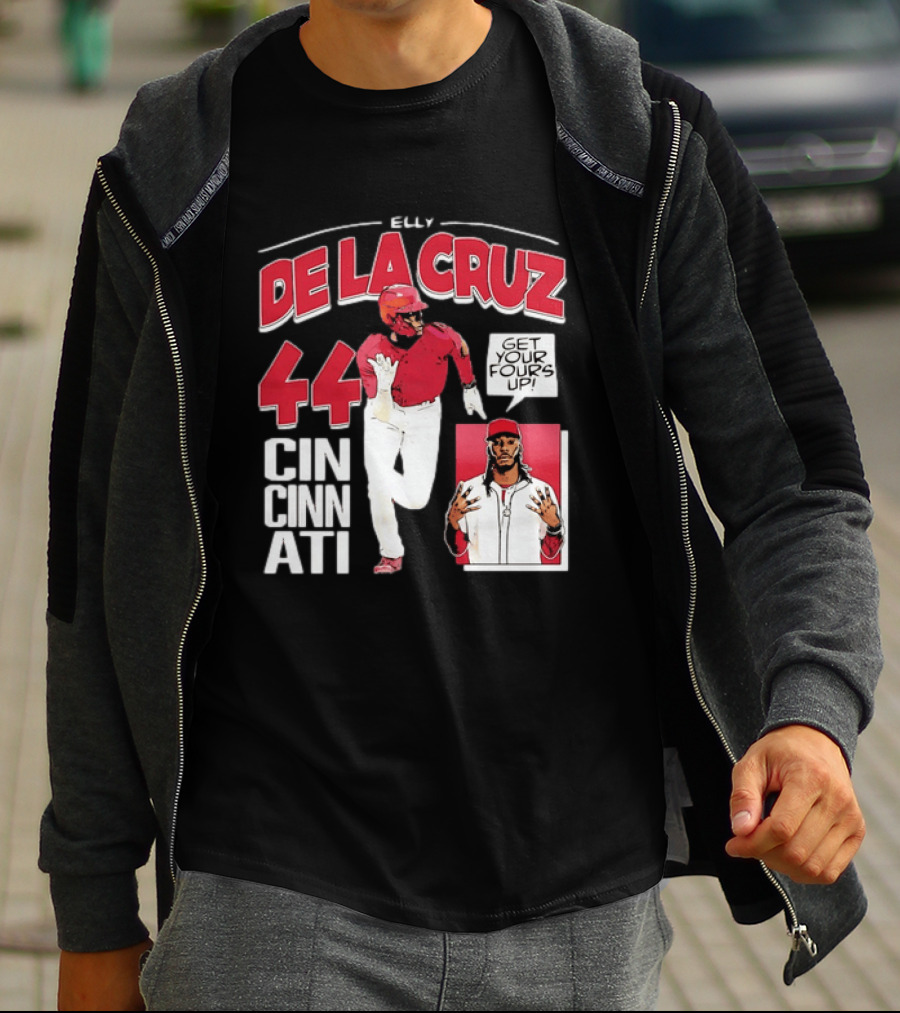 Elly De La Cruz Cincinnati Reds 44 Get Your Fours Up T-Shirt