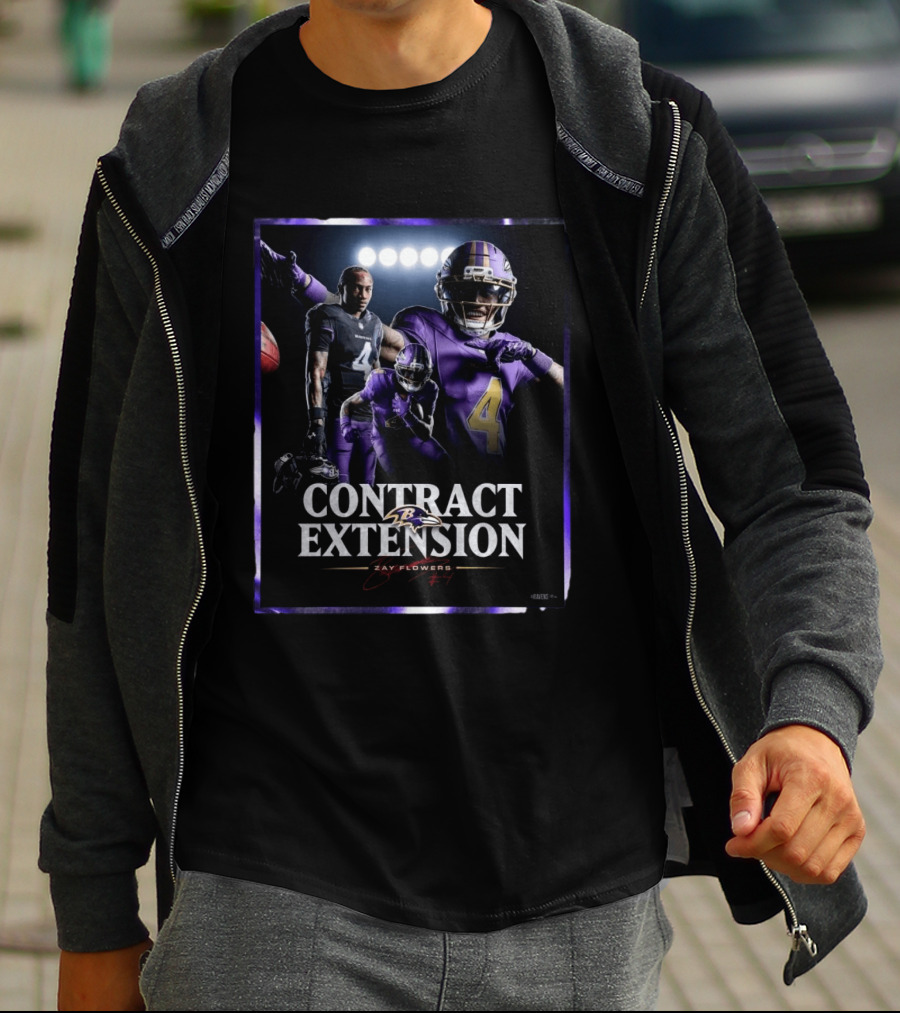 Contract Extension Zay Flowers Baltimore Ravens Number 4 T-Shirt