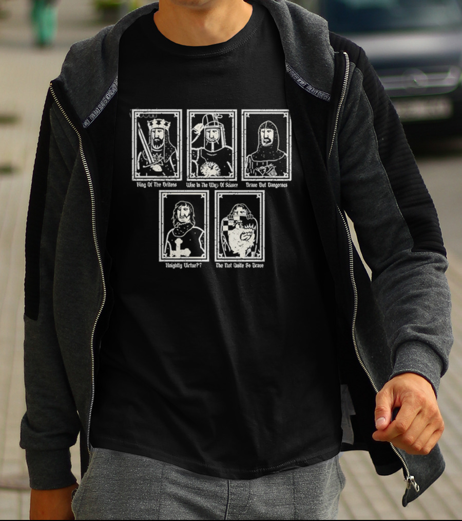 Monty Python And The Holy Grail King Arthur Sir Bedevere Sir Lancelot Patsy Black Knight T-Shirt