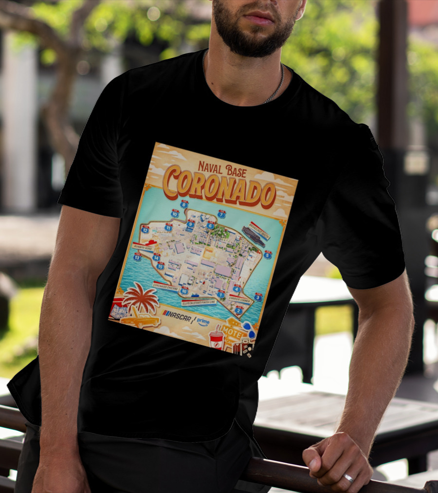 Naval Base Coronado Map NASCAR Prime Ellyson Start Finish Line Broadcast Booth T-Shirt