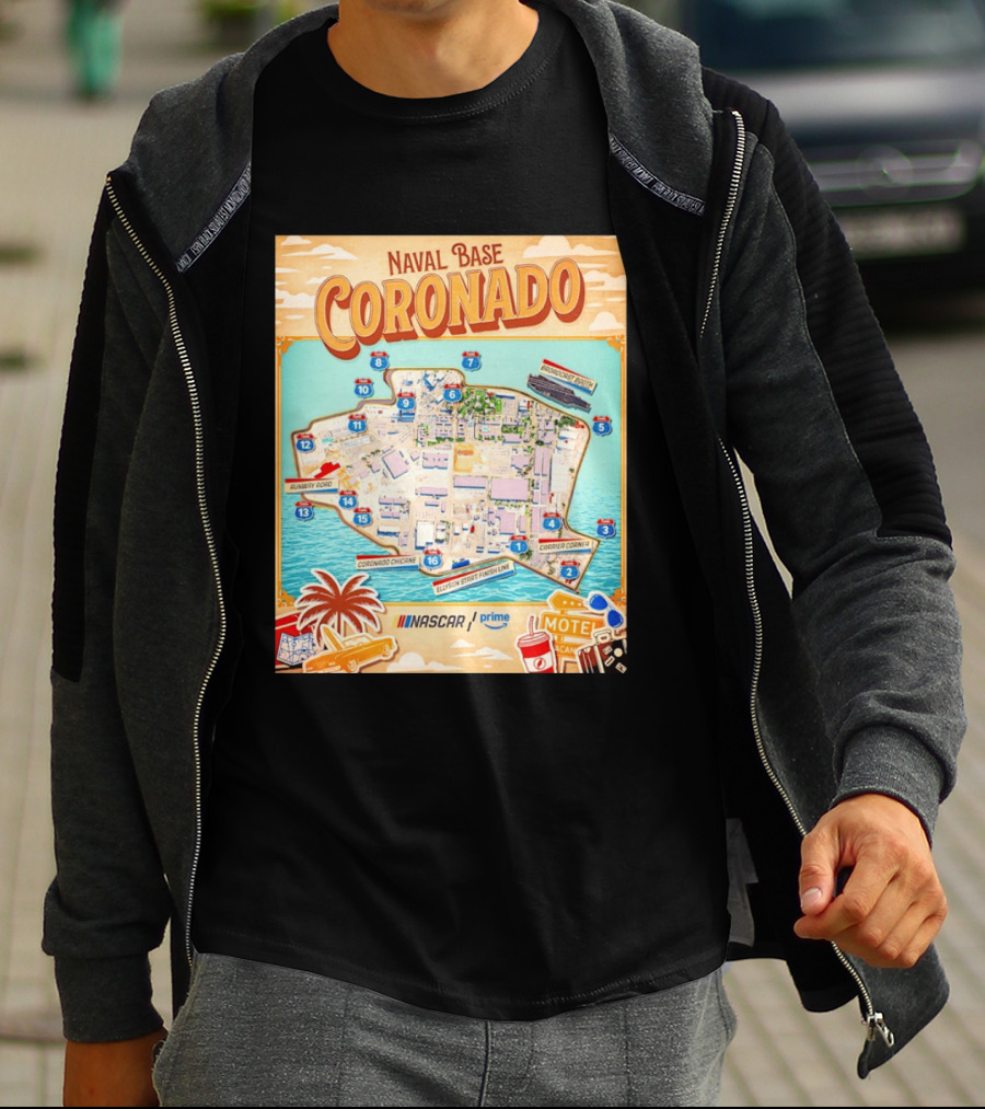Naval Base Coronado Map NASCAR Prime Ellyson Start Finish Line Broadcast Booth T-Shirt