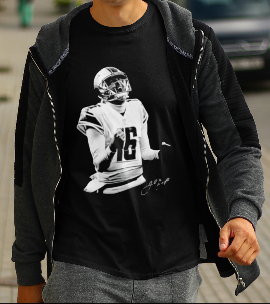 Original Detroit Lions Jared Goff 16 Quarterback MVP Player Autograph T-Shirt