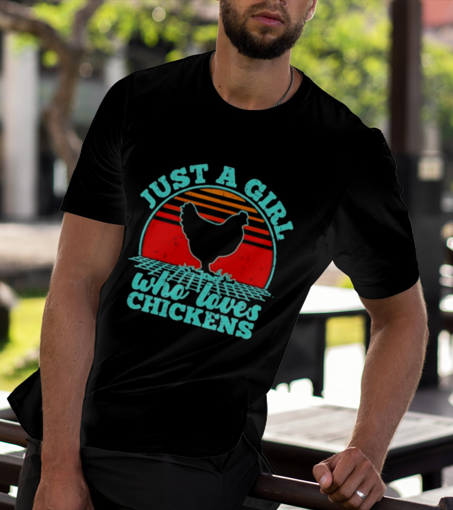 Just A Girl Who Loves Chickens Retro Sunset T-Shirt
