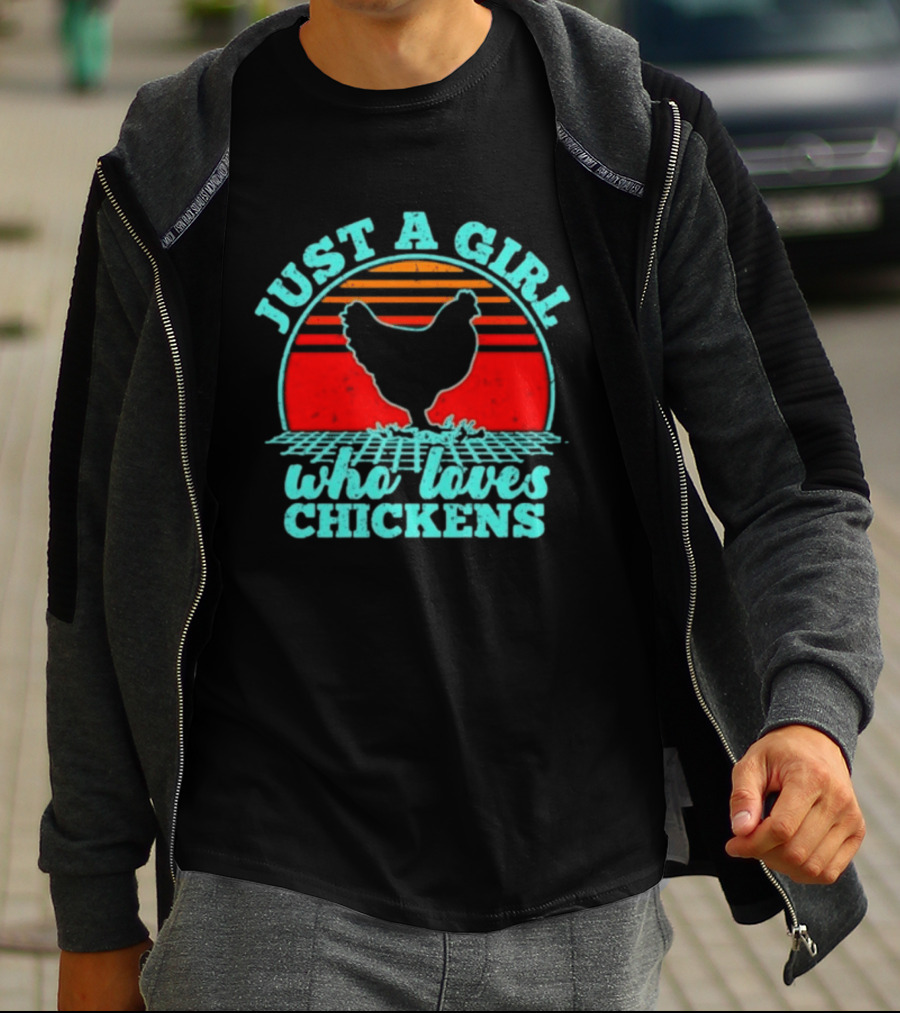 Just A Girl Who Loves Chickens Retro Sunset T-Shirt