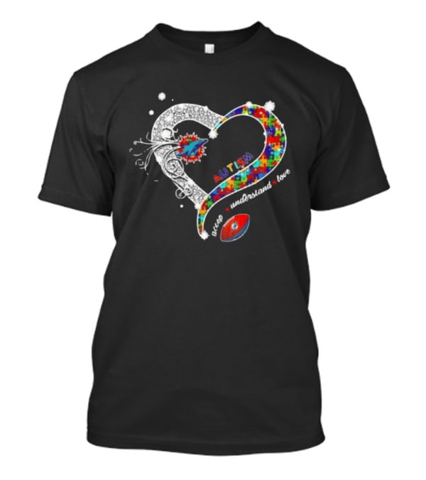Miami Dolphins Autism Accept Understand Love Heart Diamond Puzzle T-Shirt