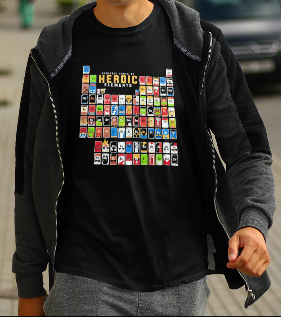 Periodic Table Of Heroic Elements Superhero Chart T-Shirt