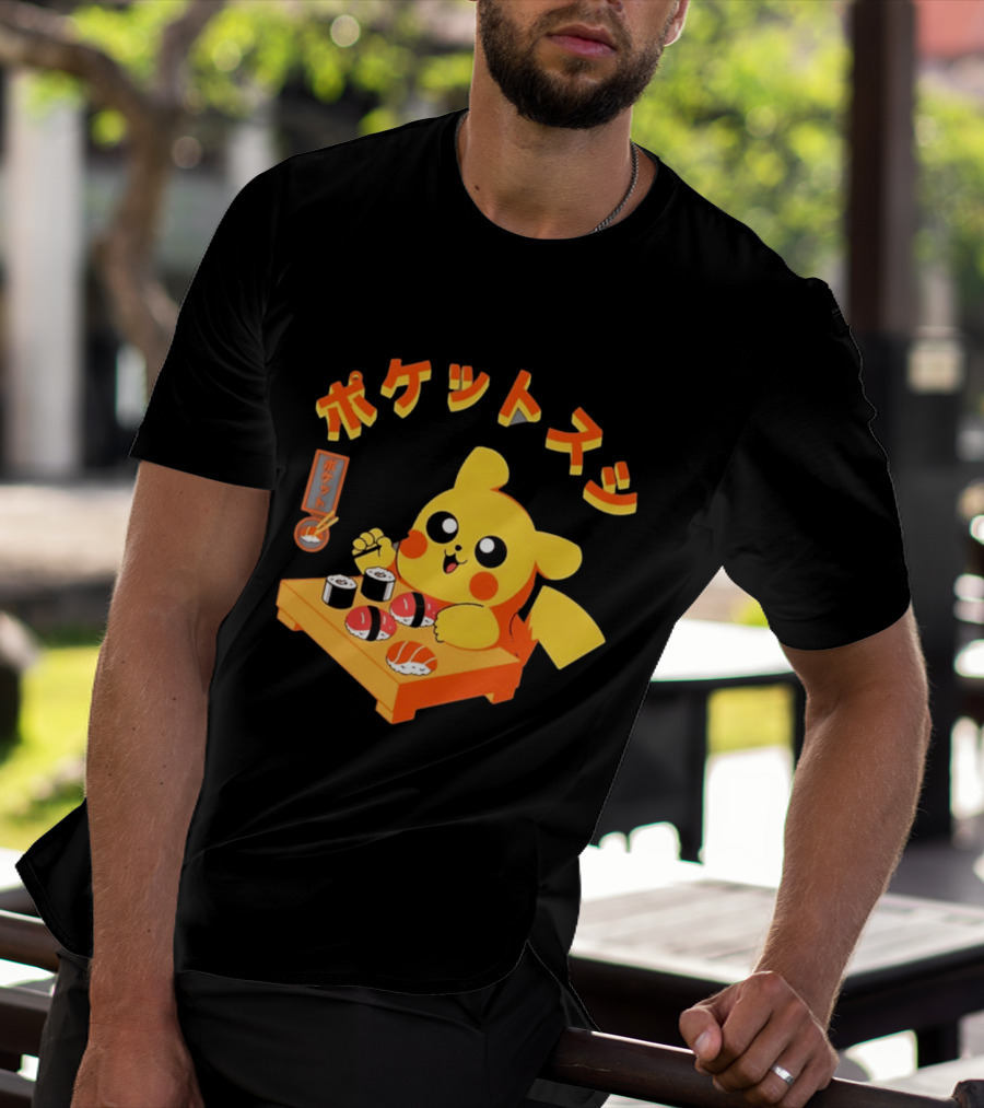 Pikachu Eating Sushi Pokemon Japanese Anime T-Shirt