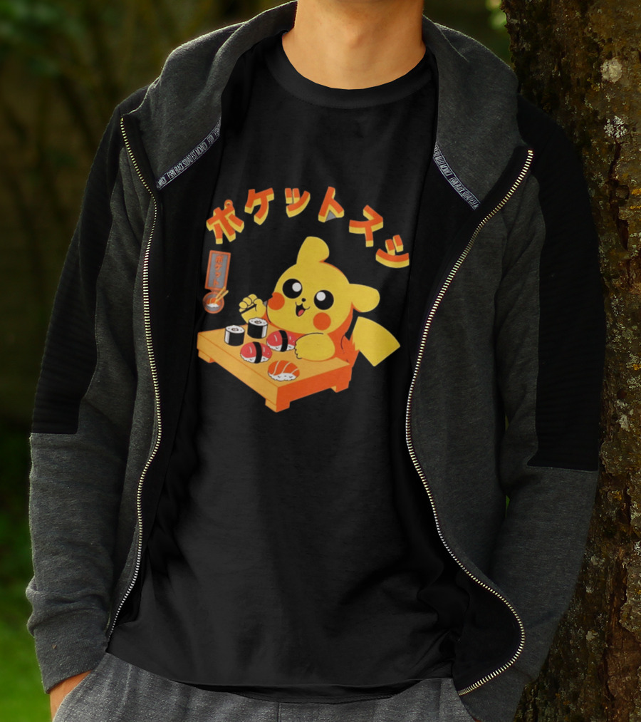 Pikachu Eating Sushi Pokemon Japanese Anime T-Shirt