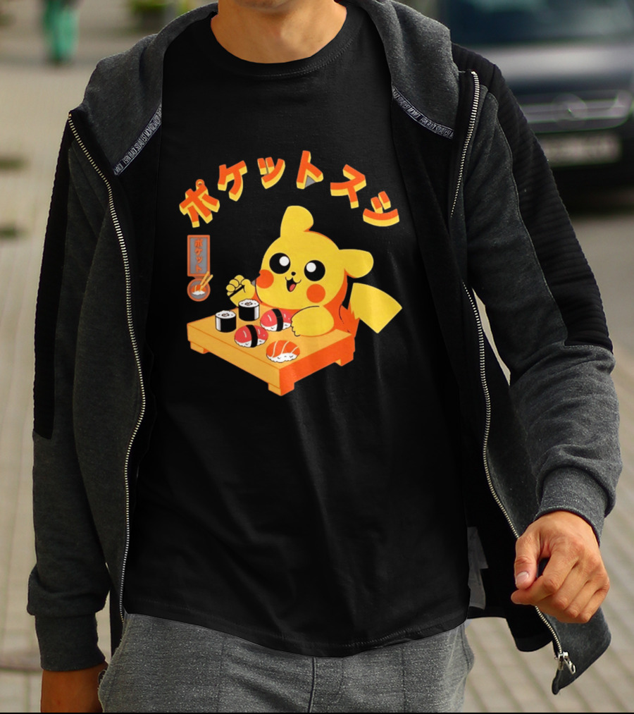 Pikachu Eating Sushi Pokemon Japanese Anime T-Shirt