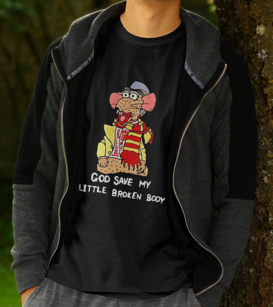 God Save My Little Broken Body Rat Character In Scarf And Yellow Jacket T-Shirt
