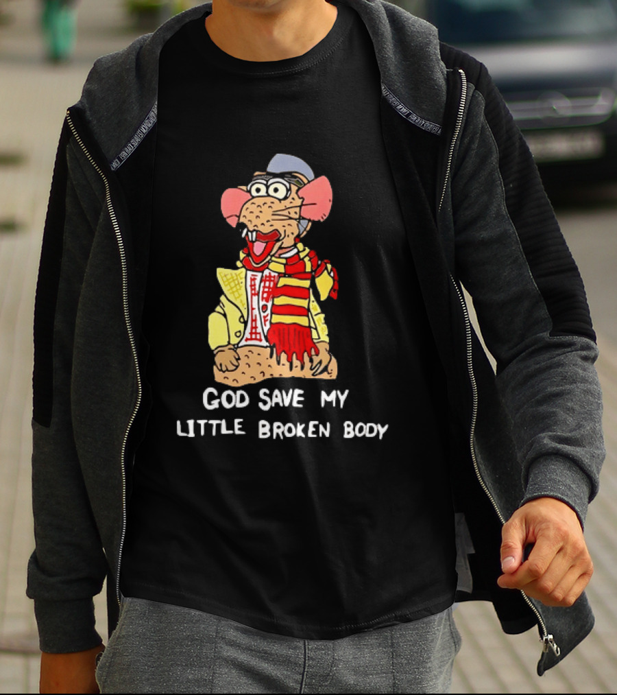God Save My Little Broken Body Rat Character In Scarf And Yellow Jacket T-Shirt