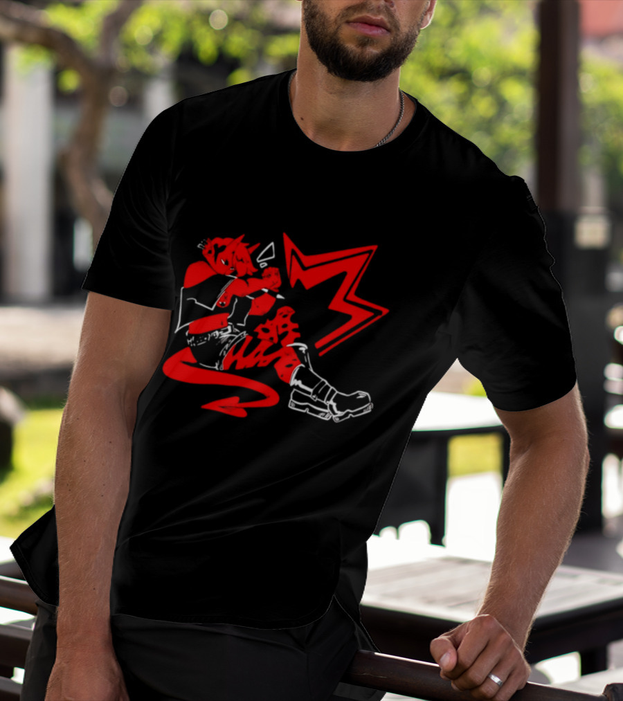 Red Devil Punk Demon Anime Character With Dynamic Action Pose T-Shirt