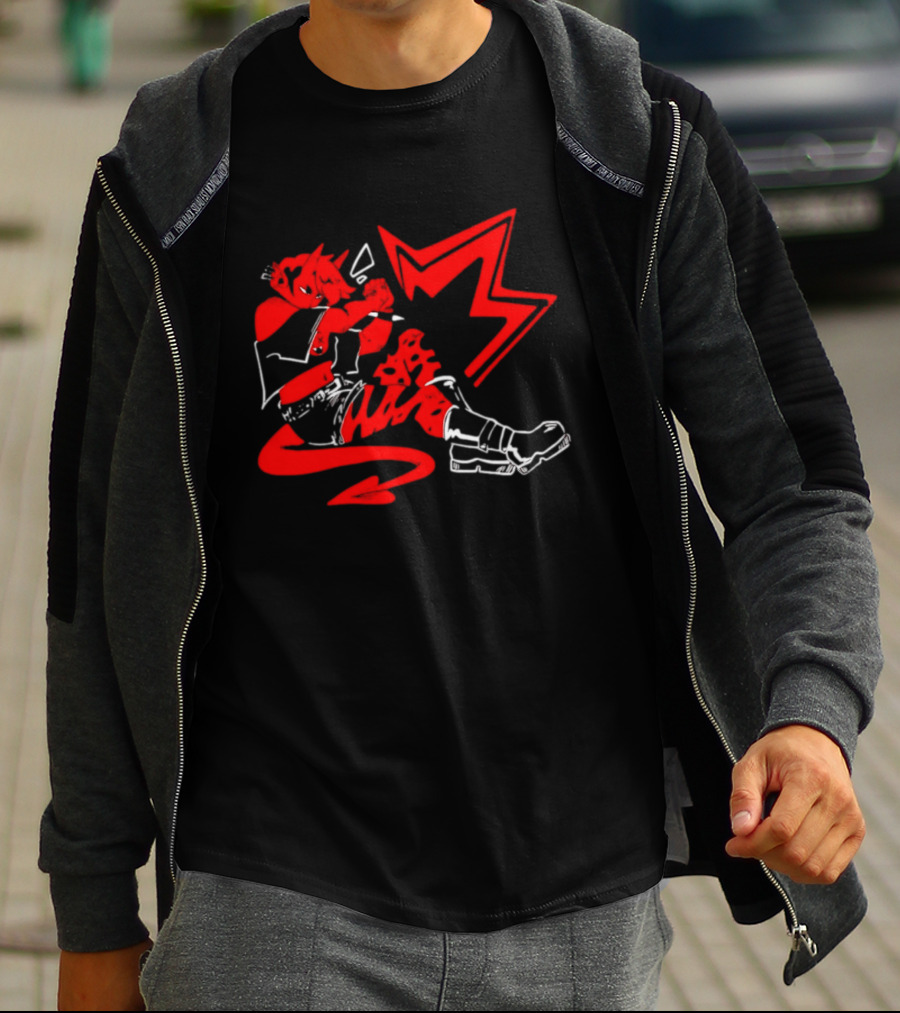Red Devil Punk Demon Anime Character With Dynamic Action Pose T-Shirt
