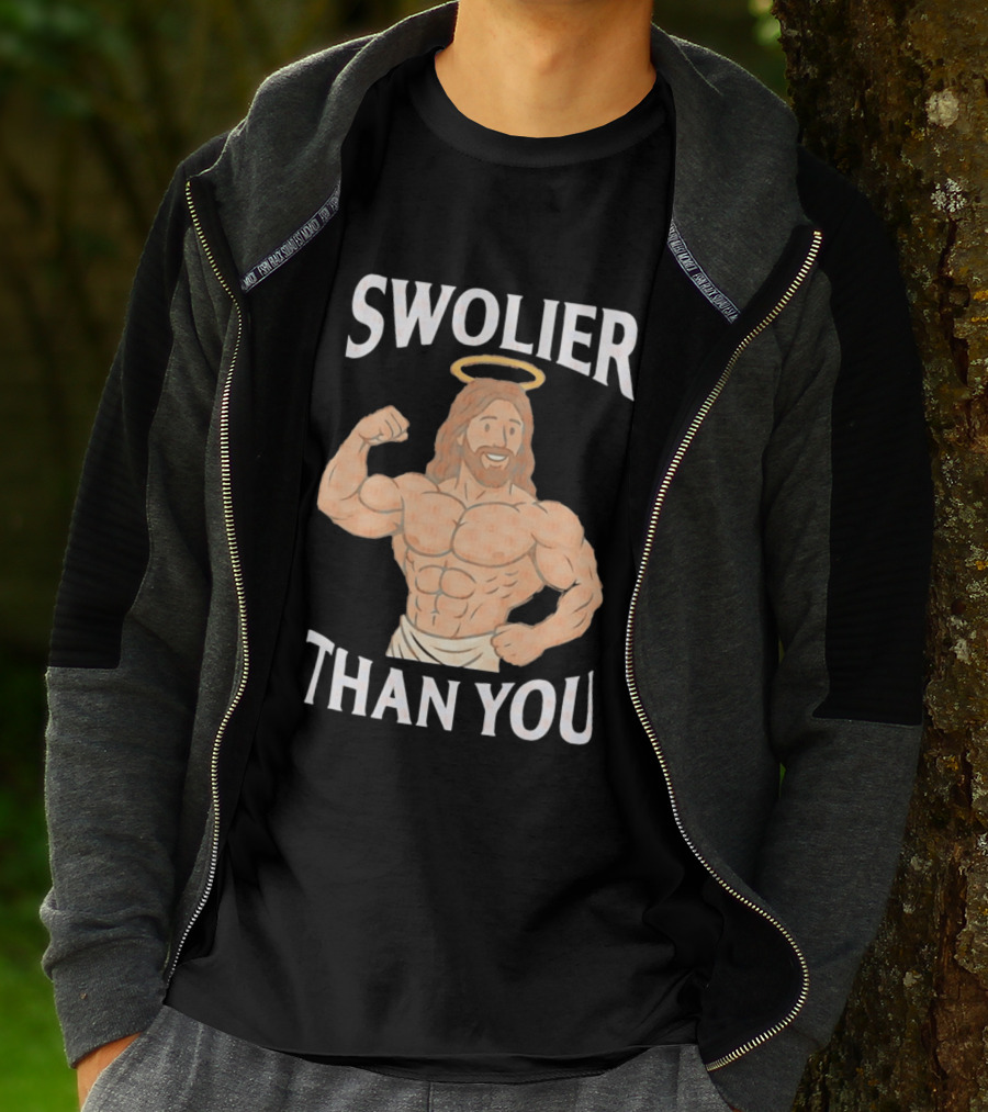 Swolier Than You Jesus Bodybuilder Muscles Fitness Halo T-Shirt