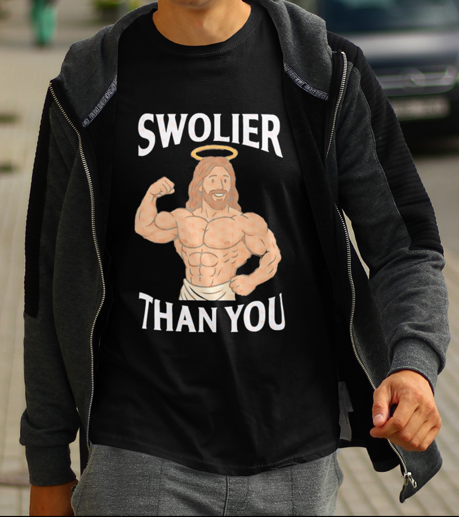 Swolier Than You Jesus Bodybuilder Muscles Fitness Halo T-Shirt