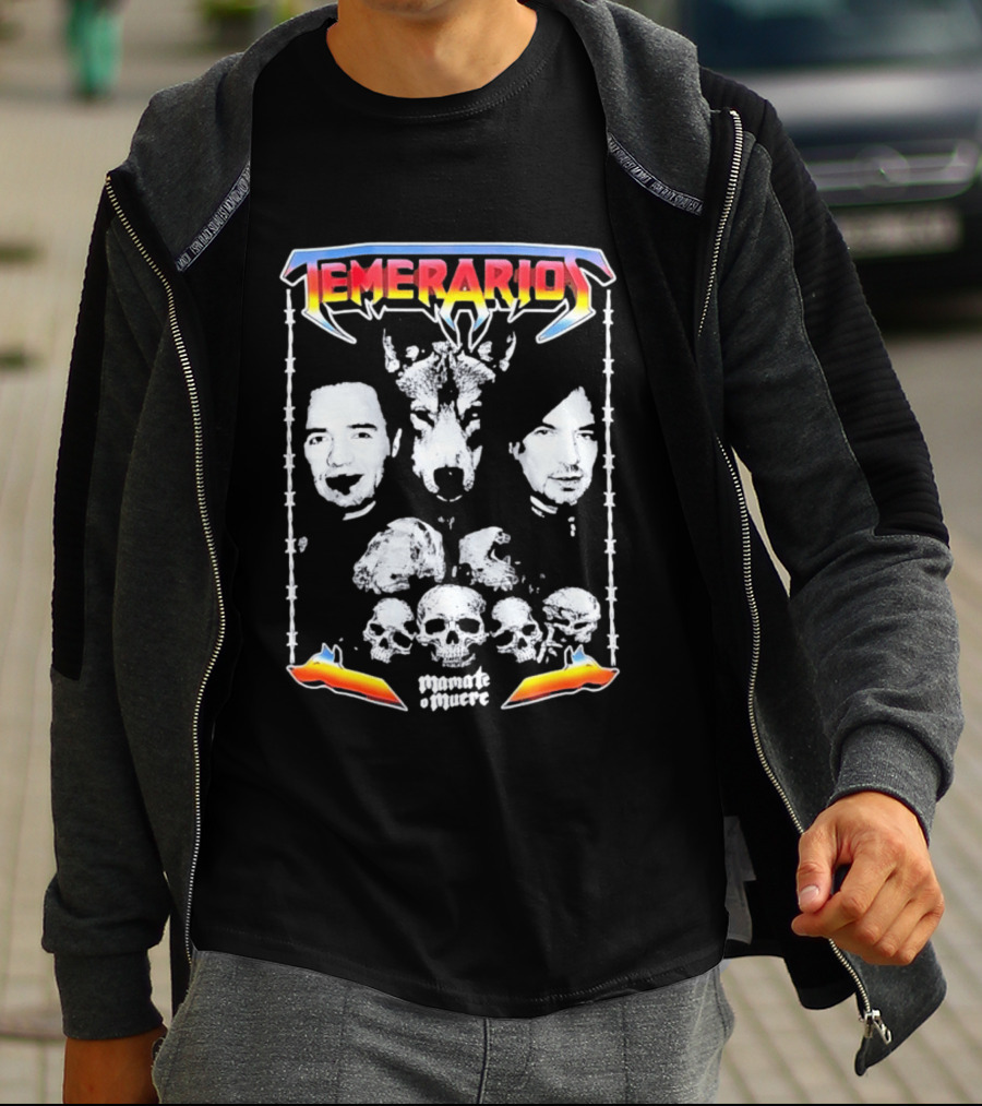 Temerarios Mamate O Muere Heavy Metal Wolf Band Photo Skulls T-Shirt