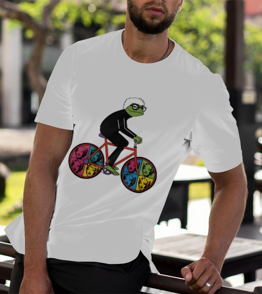 Andy Warhol Style Frog On Pop Art Bicycle T-Shirt