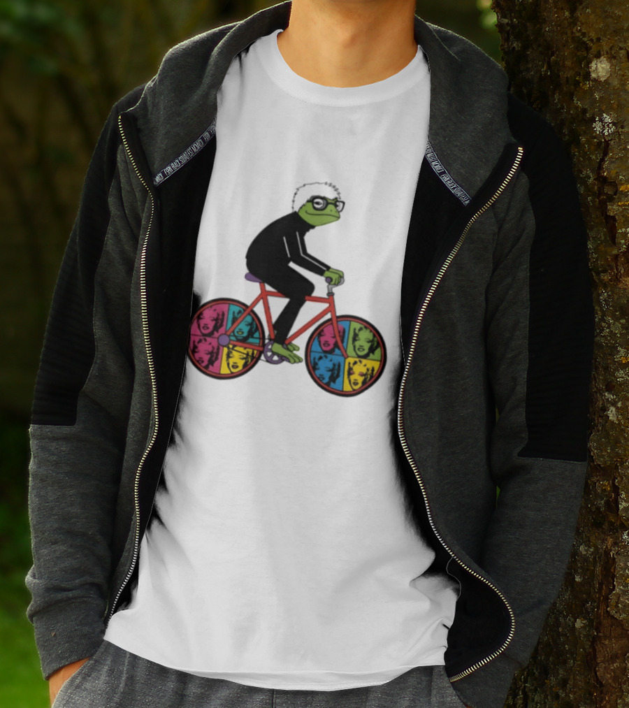 Andy Warhol Style Frog On Pop Art Bicycle T-Shirt