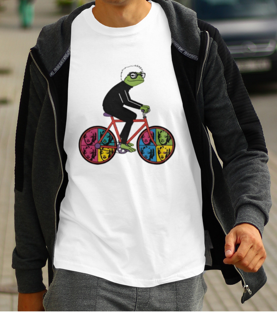 Andy Warhol Style Frog On Pop Art Bicycle T-Shirt