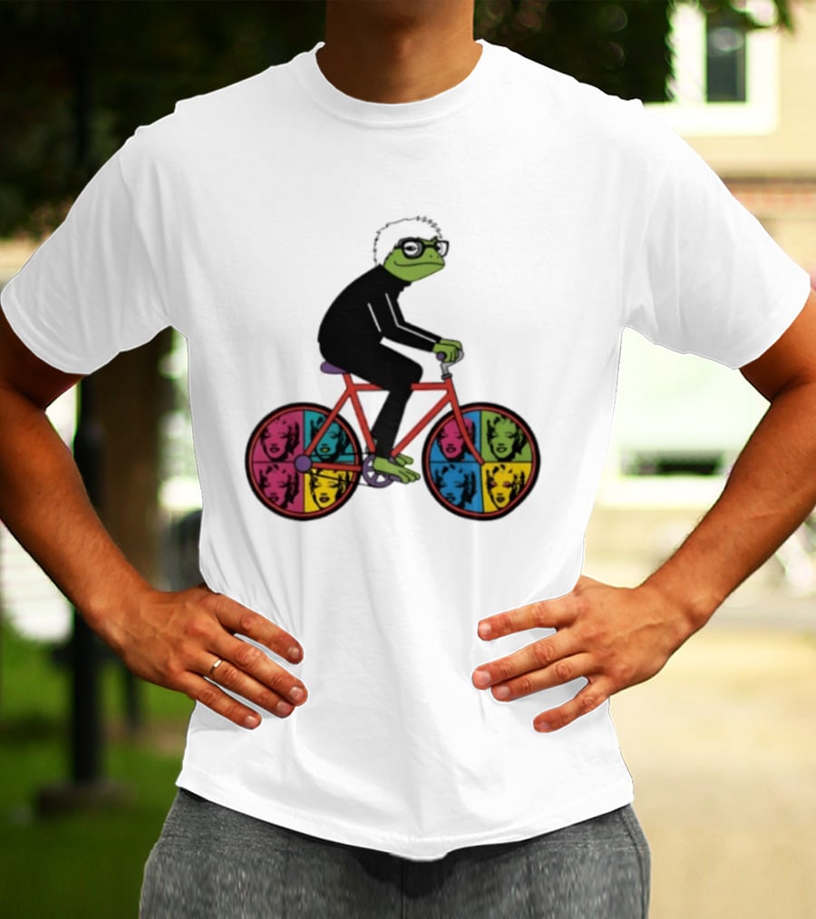 Andy Warhol Style Frog On Pop Art Bicycle T-Shirt