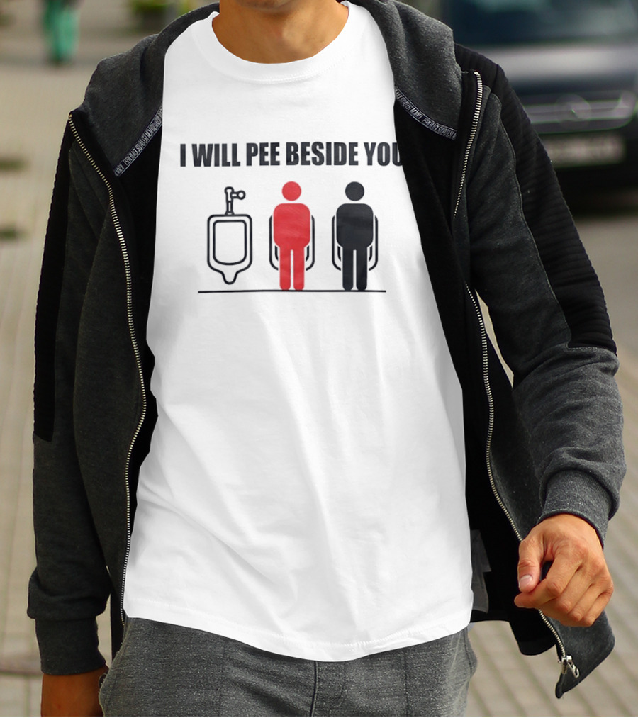 I Will Pee Beside You Red Black Human Figures Urinals T-Shirt