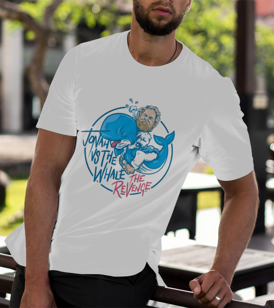 Jonah Vs The Whale The Revenge Cartoon Bearded Man Grappling Blue Creature T-Shirt