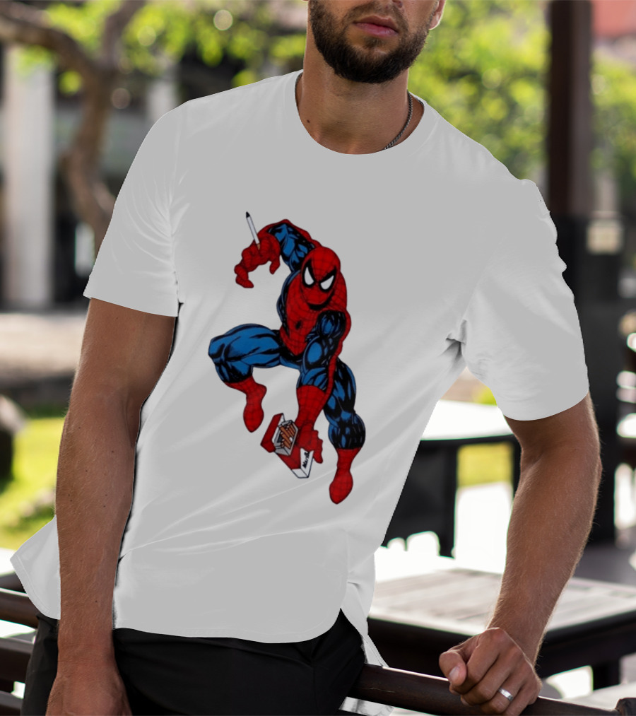 Marlboro Spider Man Crouching Holding Cigarette Packcartoon T-Shirt