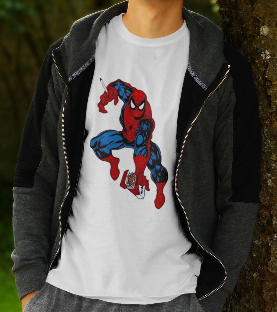 Marlboro Spider Man Crouching Holding Cigarette Packcartoon T-Shirt
