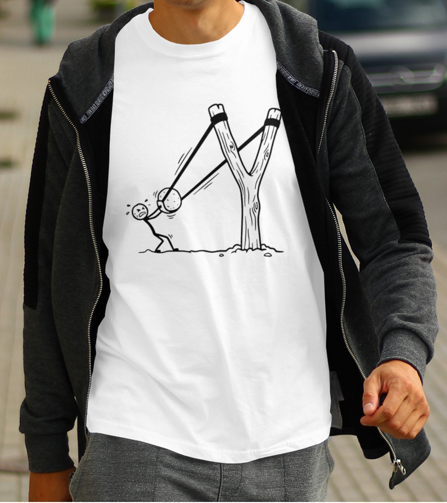 Stick Figure Slingshot Cartoon Pulling Back T-Shirt