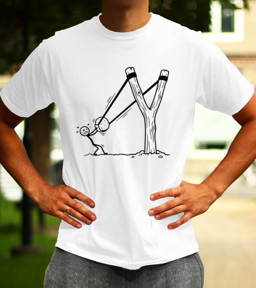 Stick Figure Slingshot Cartoon Pulling Back T-Shirt