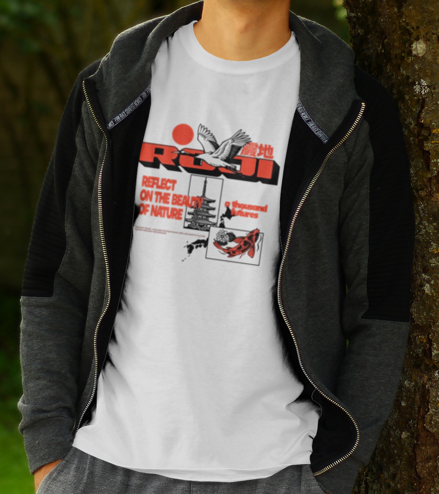 Unik Clothing Store Roji White Reflect On The Beauty Of Nature A Thousand Futures Koi Birds T-Shirt