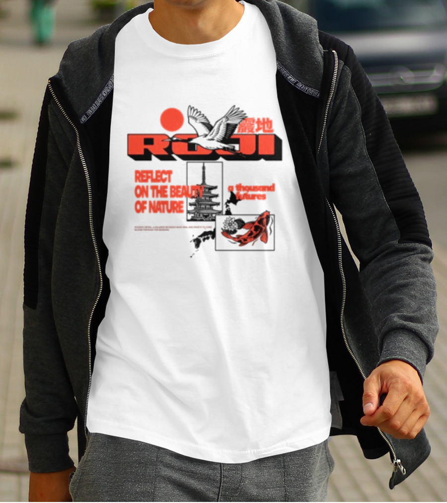 Unik Clothing Store Roji White Reflect On The Beauty Of Nature A Thousand Futures Koi Birds T-Shirt