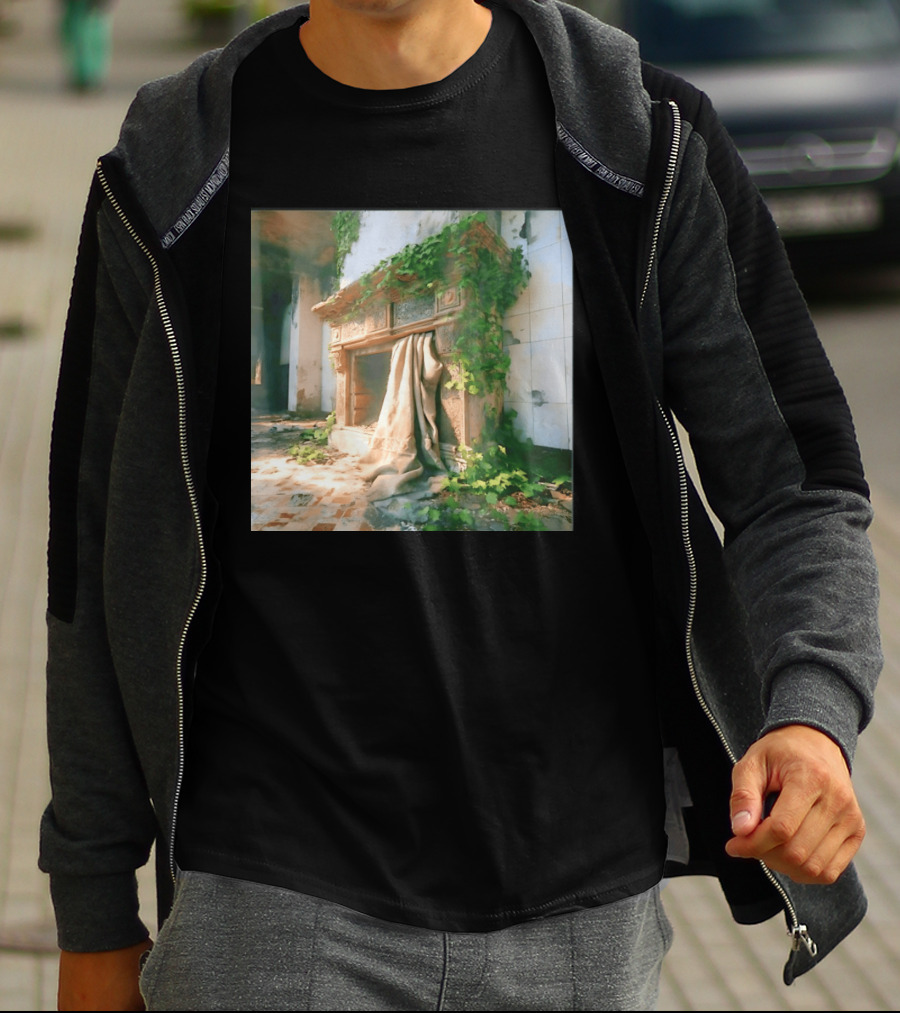 Abandoned Fireplace With Overgrown Ivy And Ruins Ambience T-Shirt