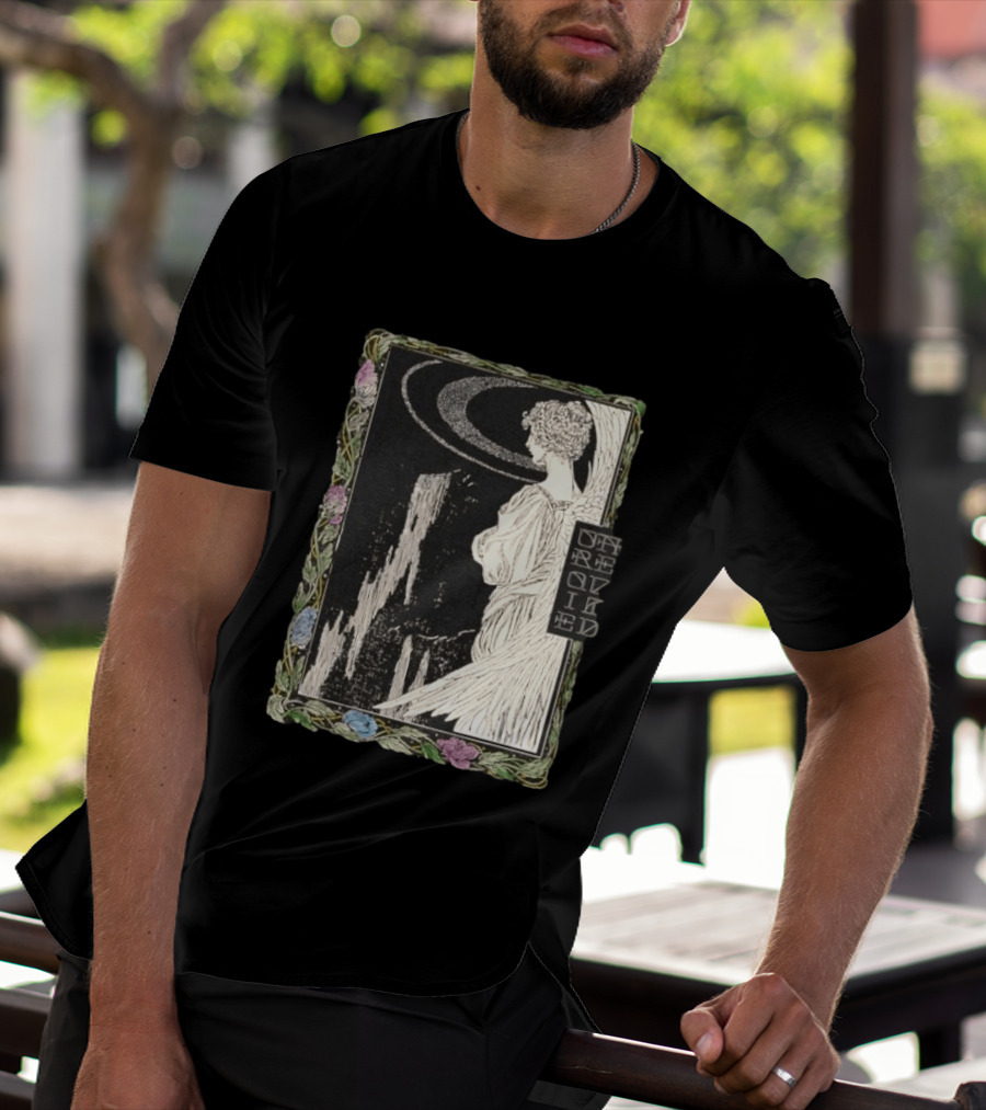 Angel Nouveau Unraveled Floral Frame Illustrative Art Winged Celestial Figure T-Shirt