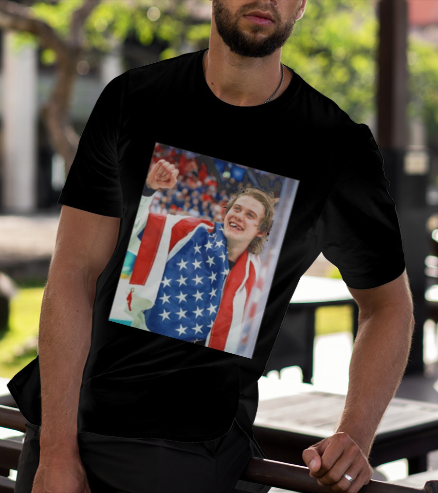 Jack Hughes USA Hockey World Champs 2026 Victory Celebration American Flag T-Shirt