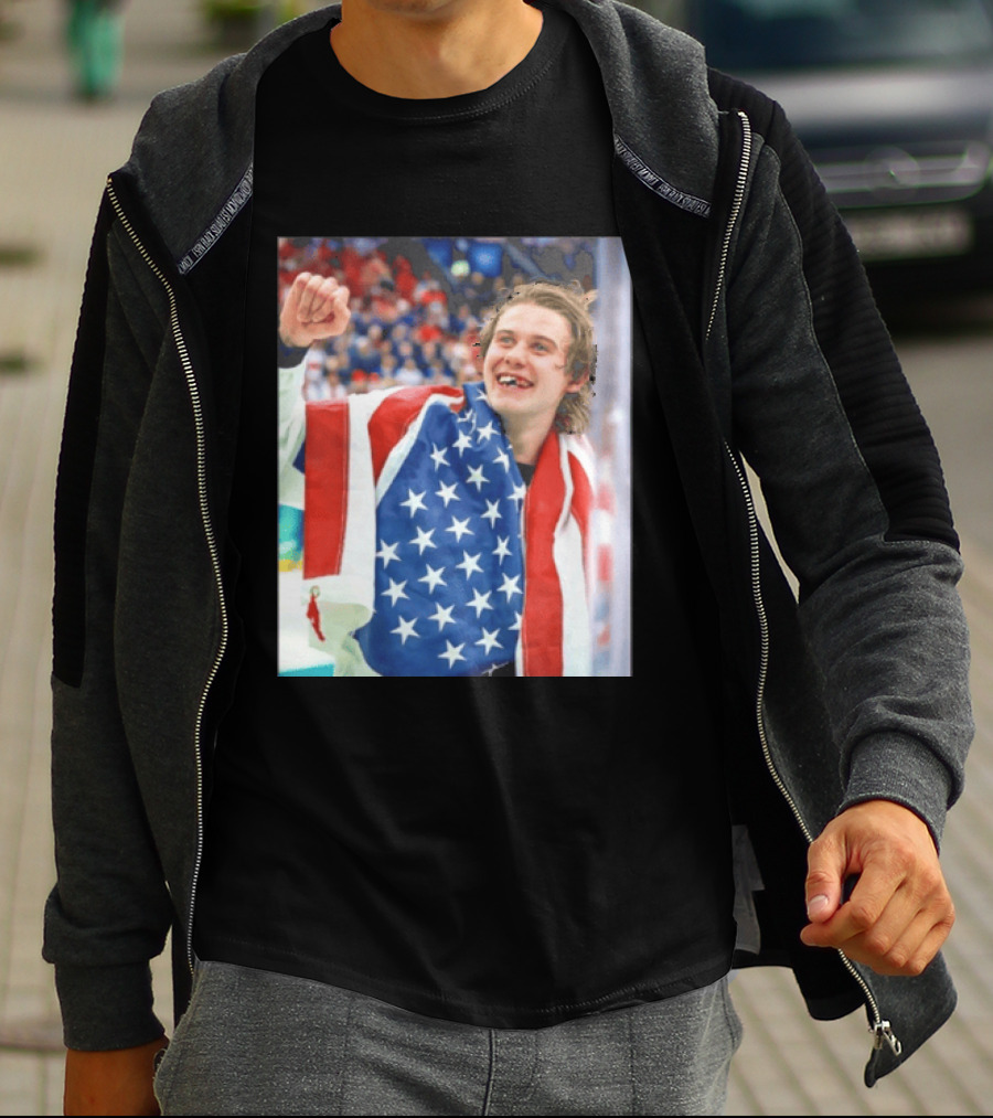 Jack Hughes USA Hockey World Champs 2026 Victory Celebration American Flag T-Shirt