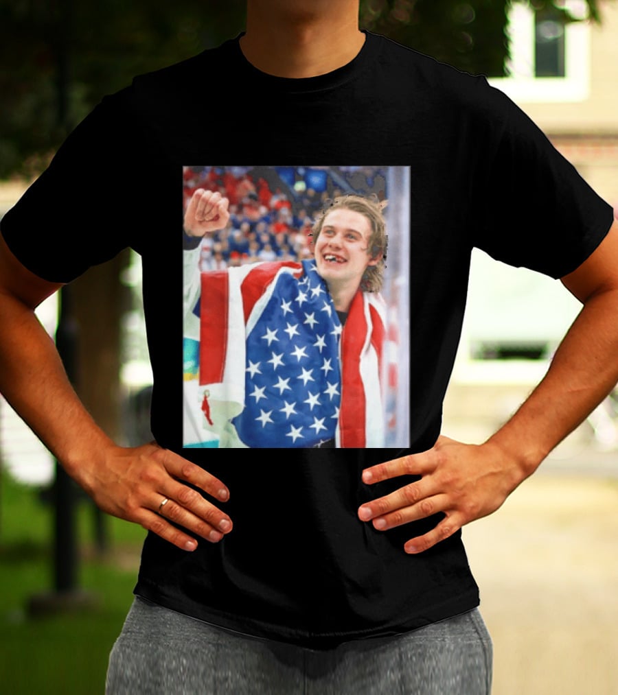 Jack Hughes USA Hockey World Champs 2026 Victory Celebration American Flag T-Shirt