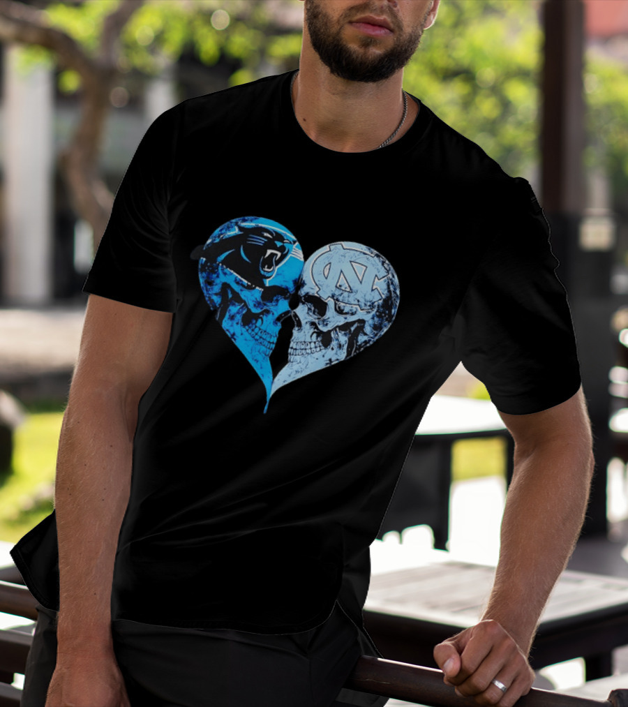 Carolina Panthers North Carolina Tar Heels Skulls Face To Face Heart Shape T-Shirt