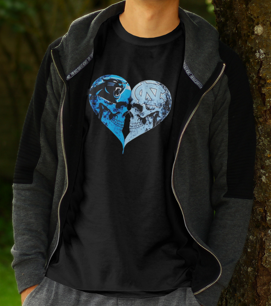 Carolina Panthers North Carolina Tar Heels Skulls Face To Face Heart Shape T-Shirt