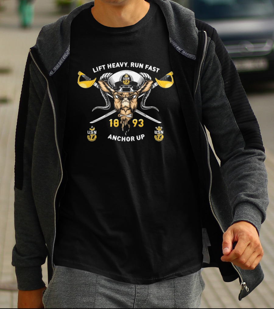 Lift Heavy Run Fast Navy Goat USN 1893 Anchor Up T-Shirt